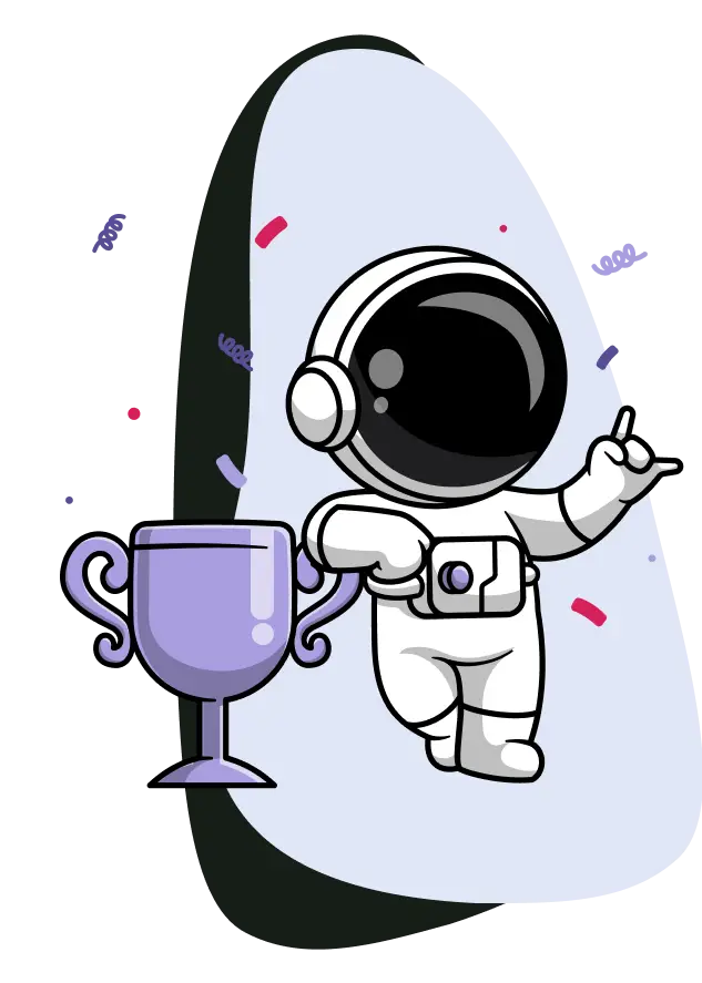 mascot leaning on a trophy